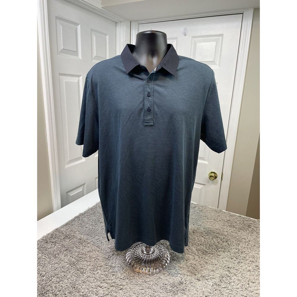 Travis Mathew Polo Men Pima Cotton Navy with Black Collar S/S size L. - Picture 1 of 11